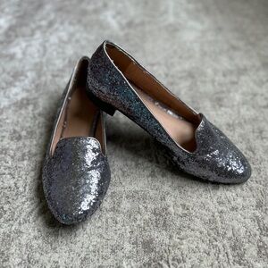 Aldo Shimmering Silver and Black Flats